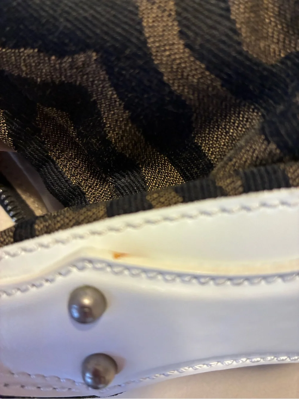 Brown and Black Zebra-Pattern Shoulder Bag with White Leather Trim